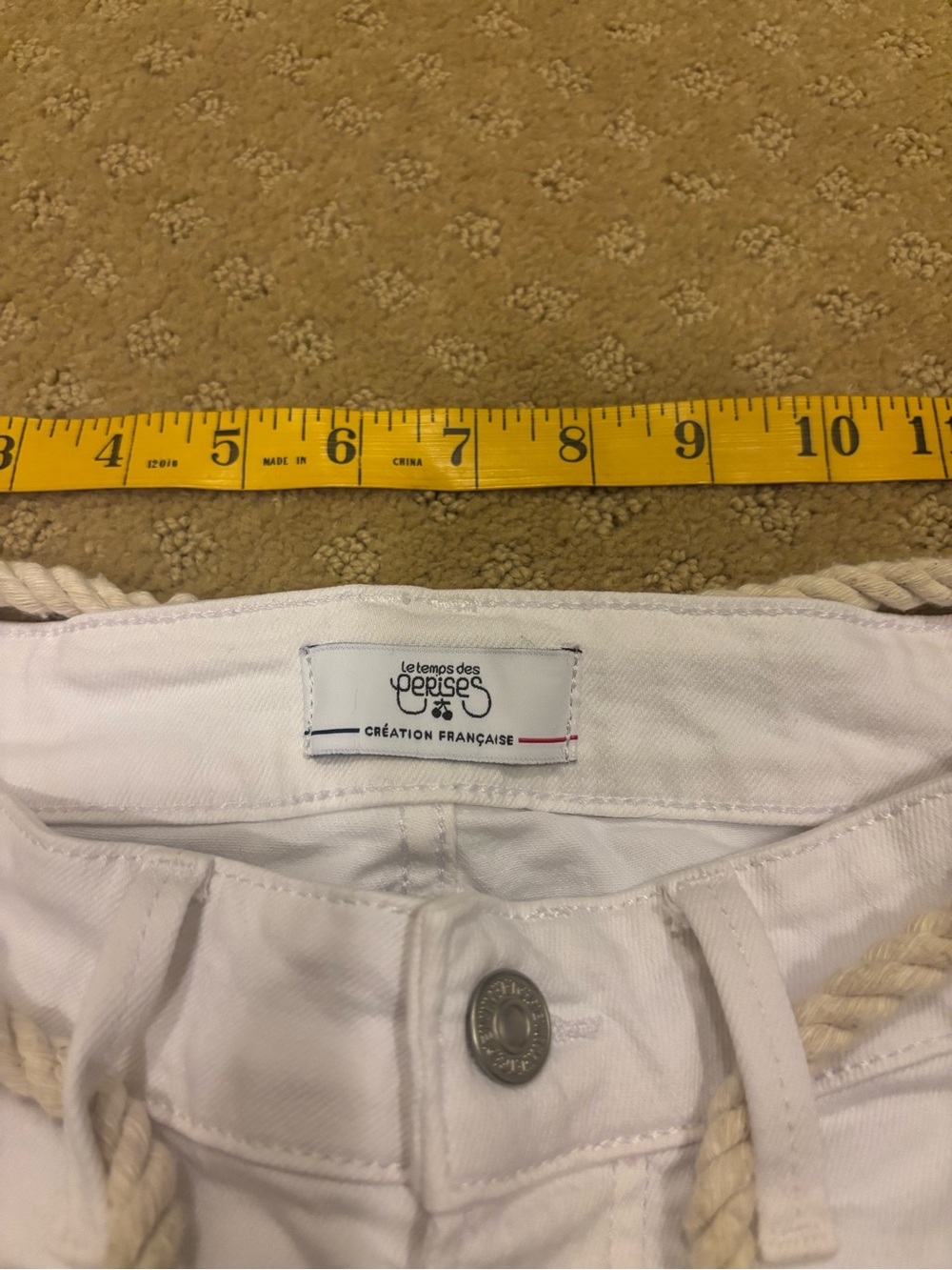 Le Temps des Cerises womens White Rope-Accent Pants Sz 27 Cotton